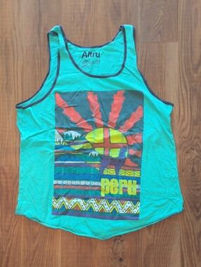 Altru Teal Graphic Tank Top with Multicolor Peru Print